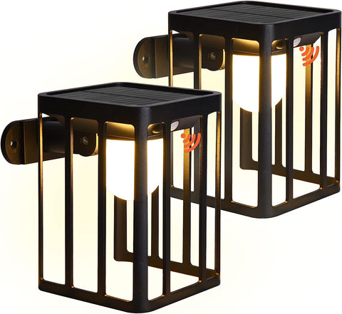 2 stuks wandlamp op zonne-energie buiten bewegingssensor LED-wandlamp warm wit 3000K voor binnenplaats tuin gang terras dicht bij muur pad patio villa