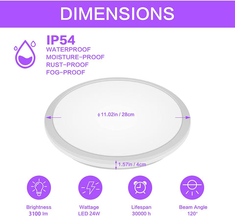 Dimbare LED-plafondlamp, badkamerplafondlamp IP54, 24W 3100LM, 2700-6500K RGB waterdichte moderne plafondlamp met afstandsbediening voor woonkamer, slaapkamer (Ø28cm)