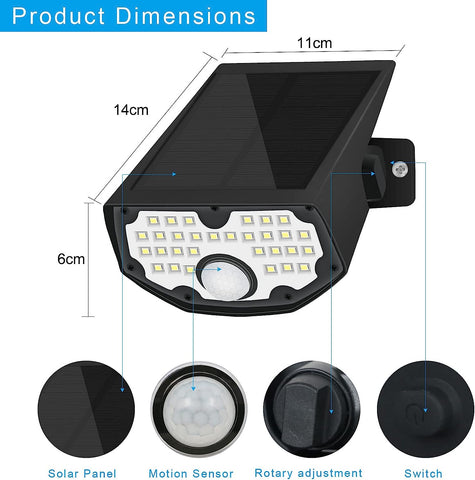 Solar Light Outdoor Bewegingssensor LED Wandlamp 6000K Voor Binnentuin Gang Terras Sluiten Muur Pathway Patio Villa