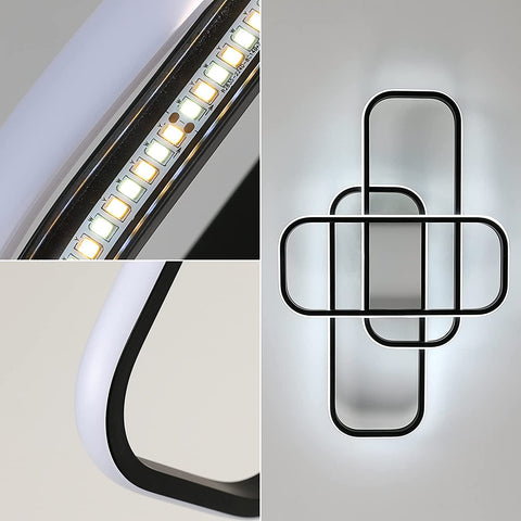 Moderne led-plafondlamp, 44W plafondlamp met afstandsbediening, rechthoekig lichtarmatuur Led-plafondlamp verstelbare helderheid/kleurtemperatuur, voor woonkamer slaapkamer hal kantoor zwarte kleur
