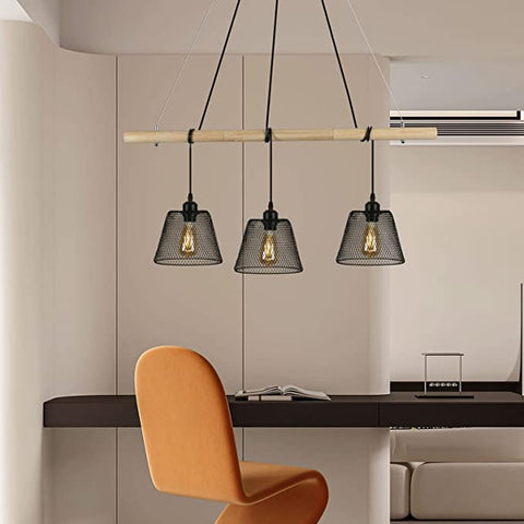 3 lampen vintage industriële hanglamp, gesplitste houten kroonluchter hangend met industrieel ontwerp, industriële woonkamerkroonluchter met E27-aansluiting, stalen hanglamp voor eetkamer