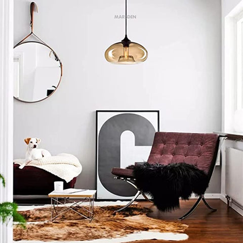 Moderne glazen hangende kleurrijke hanglamp voor woonkamer, bar, keuken, restaurant, café, eetkamer, Scandinavische huisverlichtingsarmaturen (amberkleur)