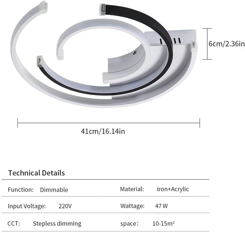 Dimbare LED-plafondlamp met afstandsbediening 36W Moderne LED-plafondlamp 41cm Slaapkamer Plafondverlichting voor thuiskantoor Slaapkamer Woonkamer Keuken Balkon Hal, 3000-6000K