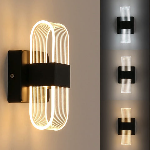 Indoor LED-wandlamp dimbaar 12W moderne wandlamp romantisch creatief acrylontwerp voor slaapkamer, woonkamer, gang, trap, hotel, 3000K-6000K wit licht (zwart)