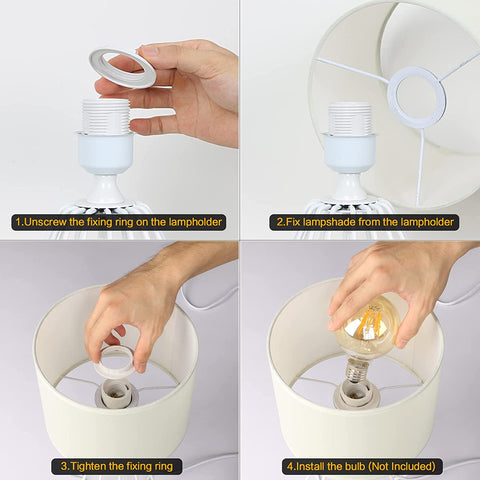 Nachtkastje, tafellamp met opengewerkte voet en witte stoffen kap, minimalistische bureaulamp voor slaapkamer, woonkamer, kantoor (E27-lamp niet inbegrepen)