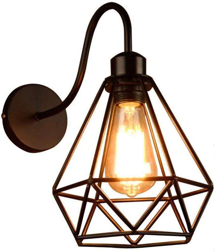 Vintage Industriële Wandkandelaars Black Diamond Metalen Kooi Plafondlamp Armatuur E27 Edison Retro Binnen Schans Decoratie voor Woonkamer Keuken Hal Slaapkamer Cafe Bar 1 Pack