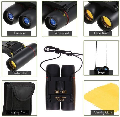 Goeco mini opvouwbare telescoop 30x60 optische telescoop met hoge resolutie voor reizen en jagen