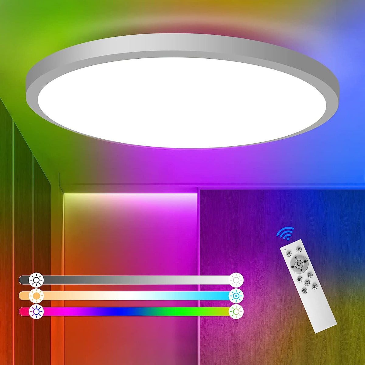 Dimbare led-plafondlamp RGB 3000K-6500K Ronde LED-badkamerplafondlamp Waterdicht IP54 voor bad, slaapkamer, woonkamer, keuken? 30CM