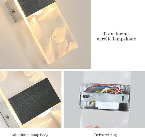 2 stuks binnenwandlamp 12W, 3000K warm wit licht binnen led-wandlamp acryl veer, moderne led-wandverlichting voor slaapkamer, woonkamer, hal, trappenhuis (zilver)