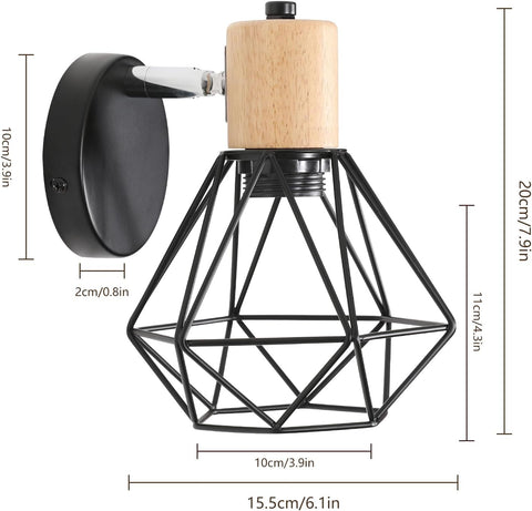Binnenwandlamp Vintage houten wandlamp E27-basis voor slaapkamer, woonkamer, hal, entree (lamp niet inbegrepen)
