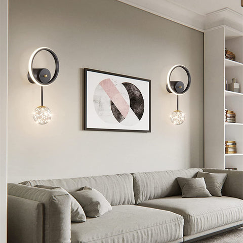 Binnenwandlamp, LED-wandlamp modern 17W rond ontwerp, LED-wandlamp 3000K warm licht zwart voor slaapkamer, woonkamer, hal