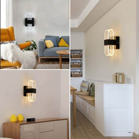 Indoor LED-wandlamp dimbaar 12W moderne wandlamp romantisch creatief acrylontwerp voor slaapkamer, woonkamer, gang, trap, hotel, 3000K-6000K wit licht (zwart)