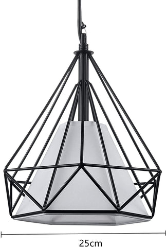 Industriële hanglamp, vintage industriële diamantvormige kroonluchter, metalen plafondlamp voor restaurantwoonkamer, zwart