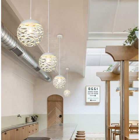 Opengewerkte hanglamp glanskop eenvoudige smeedijzeren gesneden lamp voor eetkamer (wit, 20cm)