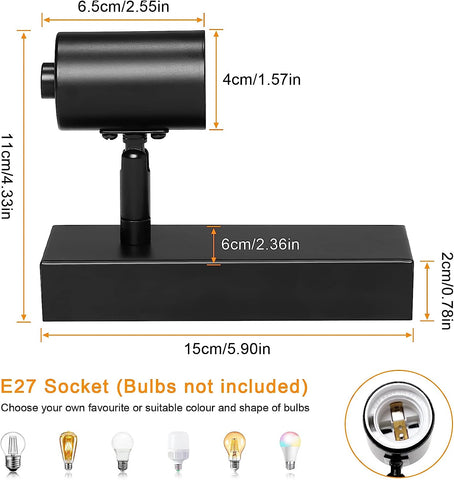 2 stuks binnenwandlamp vintage wandlamp voor slaapkamer, woonkamer, hal, entree zwarte E27-basis