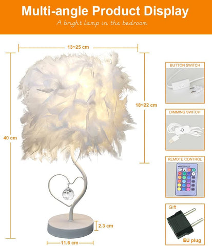 Feather LED-bureaulamp met afstandsbediening, moderne eenvoudige decoratieve tafellamp, creatief bedlampje nachtlampje, geschikt voor kinderkamer studeerbureau