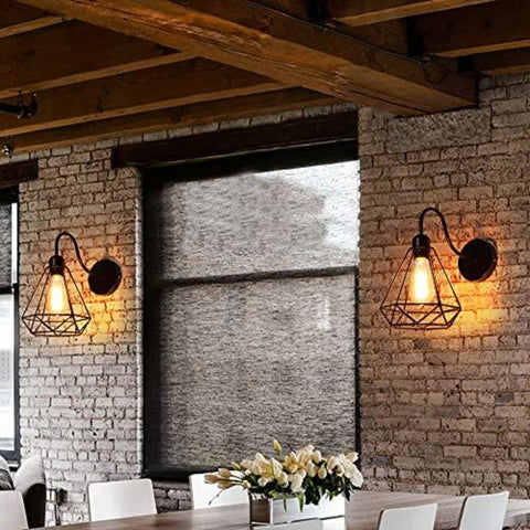 Vintage Industriële Wandkandelaars Black Diamond Metalen Kooi Plafondlamp Armatuur E27 Edison Retro Binnen Schans Decoratie voor Woonkamer Keuken Hal Slaapkamer Cafe Bar 1 Pack