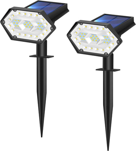 2 stuks buitenzonnespot, 35 LED buitenzonnelamp waterdicht IP65, verstelbaar met 4 verlichtingsmodi, 180 ° buitenzonneschijnwerper voor tuin, binnenplaats, pad, oprit, koel wit licht