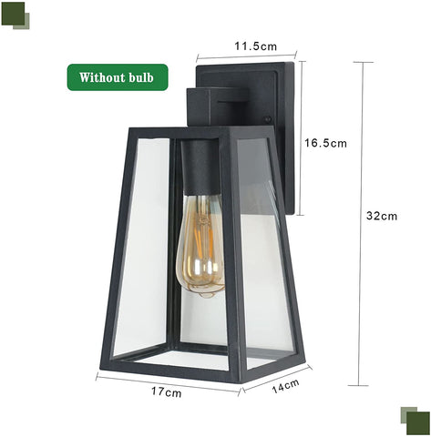 Buitenwandlamp, E27 buitenwandlamp IP65, glazen kap, vintage buitendecoratie wandlamp voor binnenplaats, tuin, terras, villa, gang (zonder lamp)