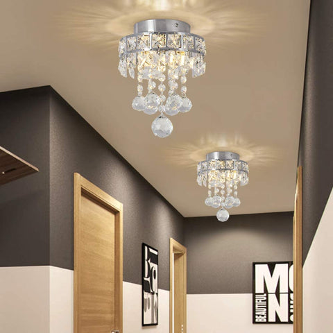 Kristallen kroonluchter, mini-hanglamp met 3 lampen voor hal, slaapkamer, keuken, kinderkamer