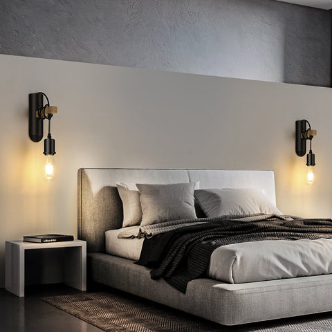 E27 houten wandlampen, retro LED-wandlamp, wandbedlamp voor slaapkamer, woonkamer, trap, max. 40W