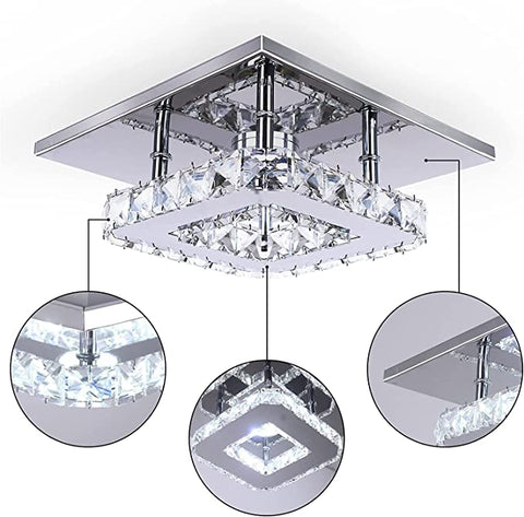 Plafoniera cristallo a LED 3000K,Quadrato Lampadario Soggiorno in Cristallo, LED Integrati 15W Lampadario cucina,Cristallo Plafoniere leidde een Soffitto Moderne acciaio inossidabile lampada da soffitto