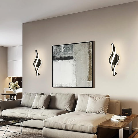 22W LED-wandlamp Moderne spiraalvormige wandlamp Neutraal wit 4000K Voor slaapkamer, woonkamer, hal, entree Zwart