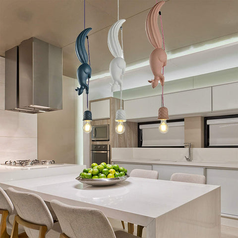 Hars Eekhoorn Kroonluchterlamp, Moderne Industriële Hangende Dierenlamp voor Kinderkamer Keuken Verlichtingsarmaturen-Blauw