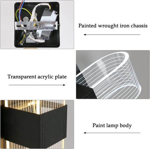 Indoor LED-wandlamp dimbaar 12W moderne wandlamp romantisch creatief acrylontwerp voor slaapkamer, woonkamer, gang, trap, hotel, 3000K-6000K wit licht (zwart)