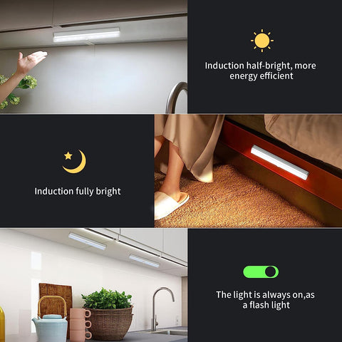 LED-kastlamp, 10 LED's, 6500K wit licht, bewegingssensor, oplaadbare kastlamp met zelfklevende magnetische strip, geschikt voor keuken, trap, hal (2 stuks)