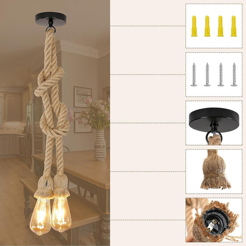 Industriële en vintage hanglamp 2 stopcontacten kroonluchter E27 basis voor woonkamer slaapkamer eetkamer kantoor bar café (lamp niet inbegrepen)