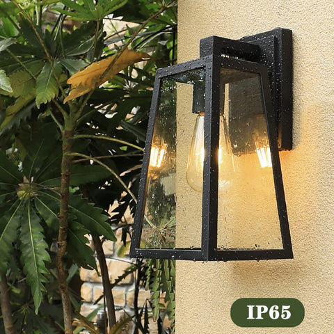 Buitenwandlamp, E27 buitenwandlamp IP65, glazen kap, vintage buitendecoratie wandlamp voor binnenplaats, tuin, terras, villa, gang (zonder lamp)