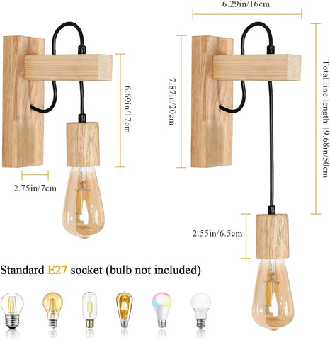 Moderne houten binnenwandlamp wandlamp E27-basis voor slaapkamer, restaurant, gang, café, bar (lamp niet inbegrepen)
