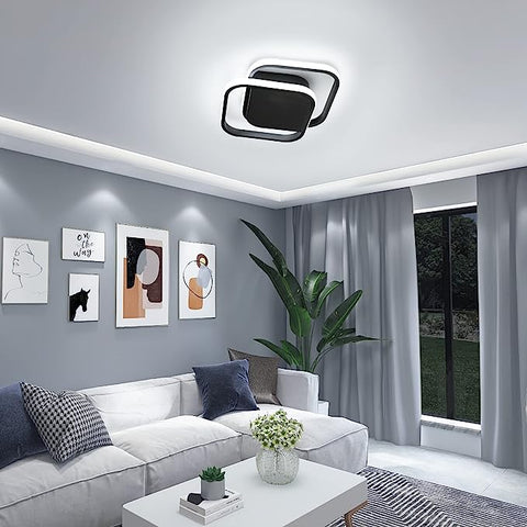 Moderne LED-plafondlamp koel wit 6000K vierkante plafondlamp voor woonkamer slaapkamer eetkamer kantoor zwart