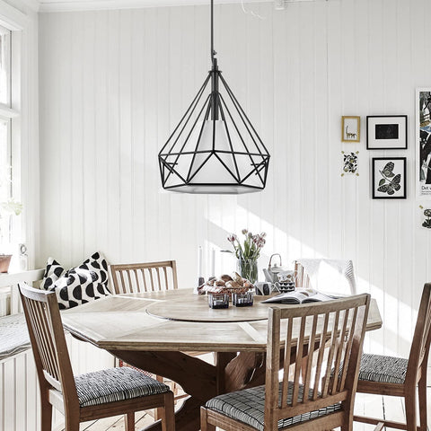 Industriële hanglamp, vintage industriële diamantvormige kroonluchter, metalen plafondlamp voor restaurantwoonkamer, zwart