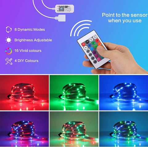 WiFi LED-strip 10M LED-strip APP, LED-slaapkamer gesynchroniseerd met muziek, veelkleurig LED-licht met afstandsbediening voor slaapkamer, keuken, tv, feest