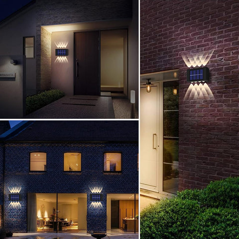 zonne-verlichting buiten 2 stuks LED-wandlamp warm wit 3000K voor binnenplaats tuin gang terras dicht bij muur pad patio villa zwart
