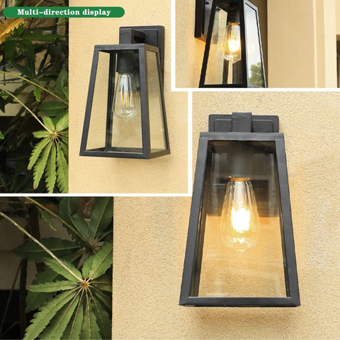 Buitenwandlamp, E27 buitenwandlamp IP65, glazen kap, vintage buitendecoratie wandlamp voor binnenplaats, tuin, terras, villa, gang (zonder lamp)