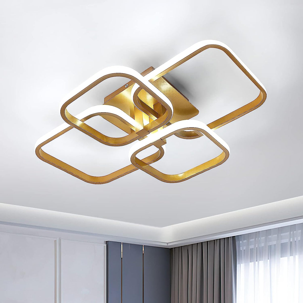 Modern design LED-plafondlamp vierkante cirkel plafondlamp koel wit 6000K voor woonkamer slaapkamer eetkamer kantoor goud