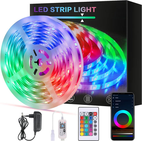 Smart WiFi LED-strip 5m 5050 RGB App-bediening, IP65 waterdichte veelkleurige flexibele lichtstrip met afstandsbediening voor thuis keuken televisie slaapkamer feest feestelijke decoratie