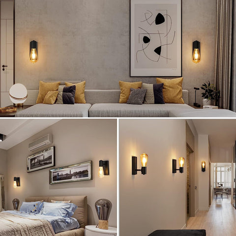 2 stuks binnenwandlamp vintage wandlamp voor slaapkamer, woonkamer, hal, entree zwarte E27-basis