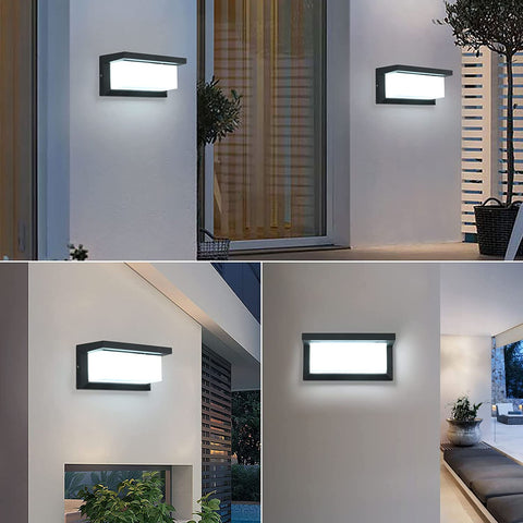 16W buitenwandlamp, IP65 waterdichte LED-wandlamp, vierkante waterdichte buitenwandlampen voor balkon tuinterras, koud wit 6500K, zwart