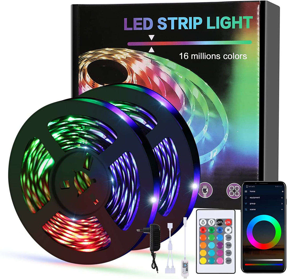 WiFi LED-strip 10M LED-strip APP, LED-slaapkamer gesynchroniseerd met muziek, veelkleurig LED-licht met afstandsbediening voor slaapkamer, keuken, tv, feest