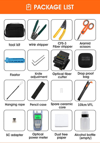 16 stks/set FTTH Fiber Tools met Glasvezel Fotometer, AUA-60S Glasvezelmes, 10 km Visual Fault Locator