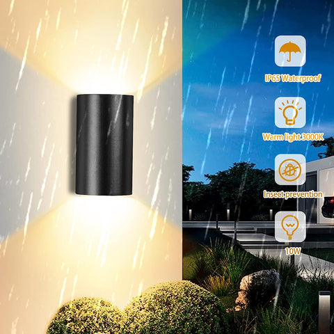buitenwandlamp 10W LED-wandlamp warm wit 3000K waterdicht IP65 voor entree gang binnenplaats tuin terras balkon garage zwart