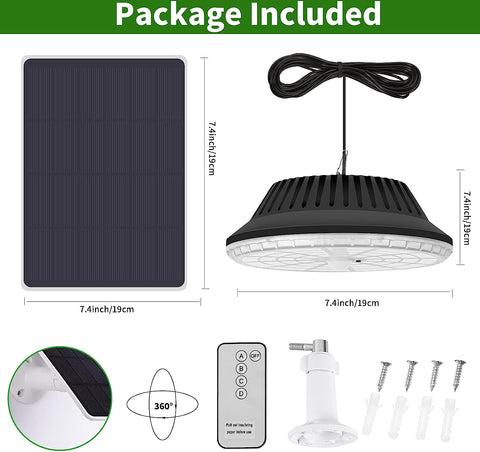 Afzonderlijke zonne-verlichting buiten binnen waterdicht IP65, 4-modus zonne-hanglamp met afstandsbediening, zonne-wandlamp met 5M kabel voor tuin, garage, binnenplaats, trap, terras
