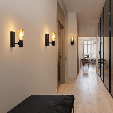 2 stuks binnenwandlamp vintage wandlamp voor slaapkamer, woonkamer, hal, entree zwarte E27-basis