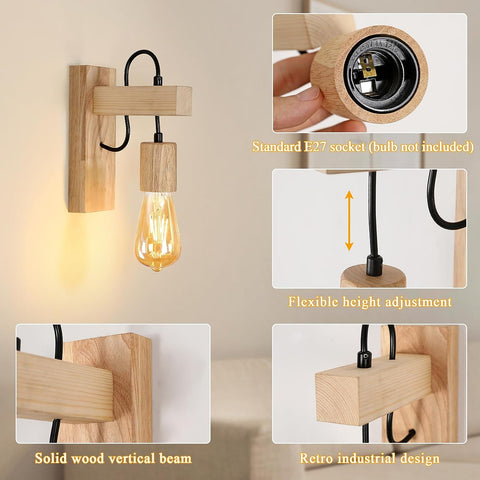 Moderne houten binnenwandlamp wandlamp E27-basis voor slaapkamer, restaurant, gang, café, bar (lamp niet inbegrepen)