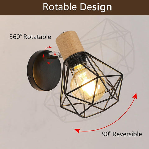 Binnenwandlamp Vintage houten wandlamp E27-basis voor slaapkamer, woonkamer, hal, entree (lamp niet inbegrepen)