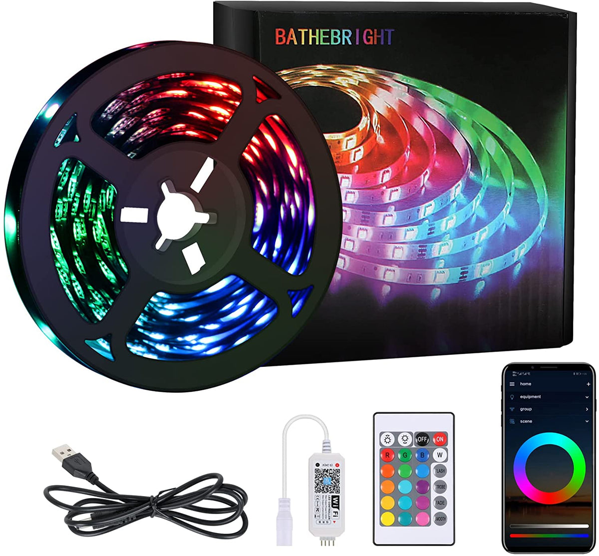 5M LED-strip, RGB 5050 12V slaapkamer LED-strip, 20 dimbare kleuren, veelkleurige LED-strip IP20 Verbeterde 3M-lijm met 24-knops afstandsbediening voor binnendecoraties, feesten en Kerstmis